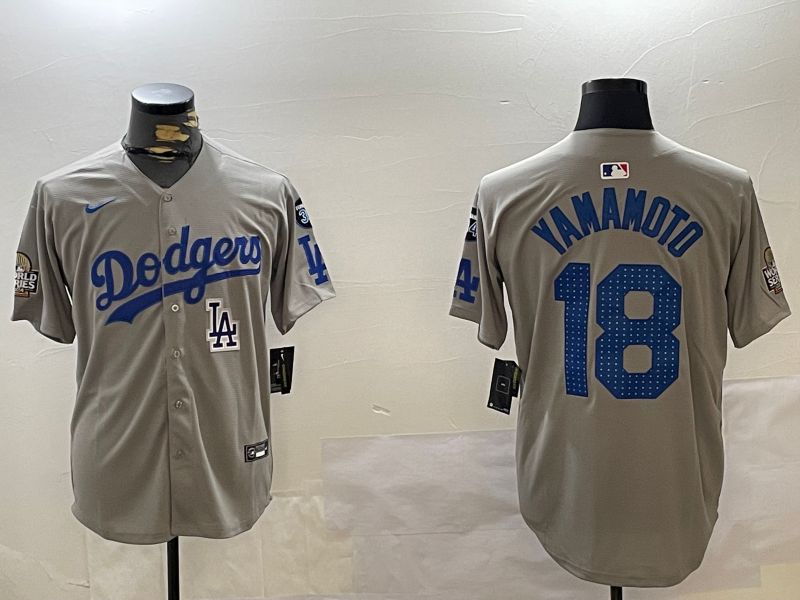 Men Los Angeles Dodgers 18 Yamamoto Grey Game 2024 Nike MLB Jersey style 12125